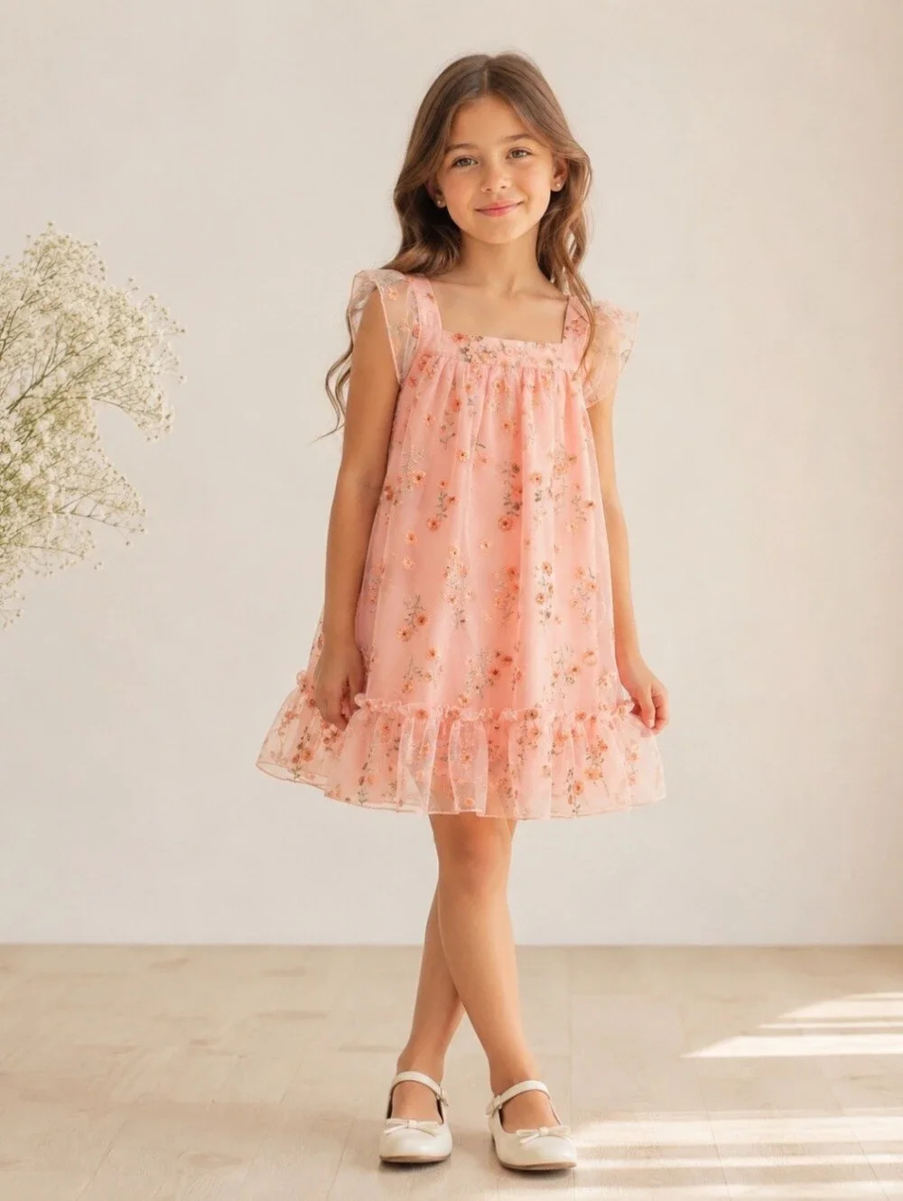 Gymboree Special Occasion Girls Dress 8 Tropical Peach Embroidered Tulle Ruffle